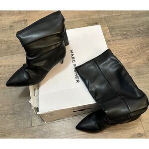 Marc Fisher Black Ruched Pointed Toe Stiletto Heel Slouch Boots Women Size 7.5M
